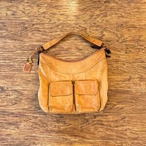 Ellington Tan Brown Leather Hobo Shoulder Bag with Front Pockets